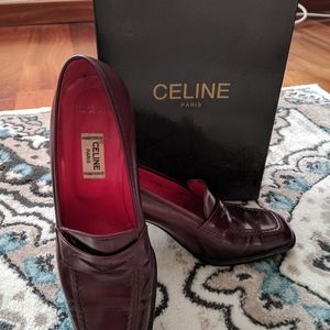 Celine Burgundy Leather Loafer Shoes
